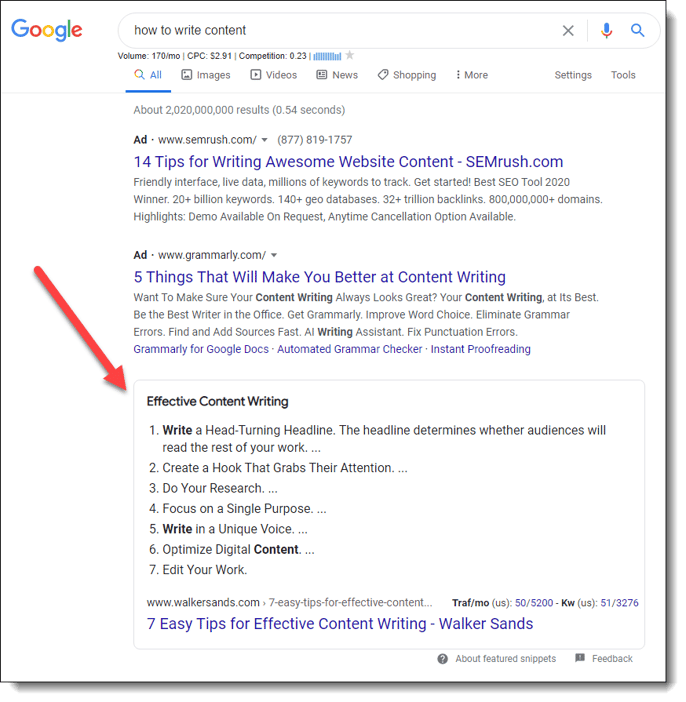 google snippet effective content